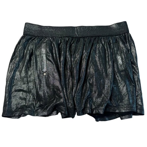 JUICY COUTURE Silver Metallic Lightweight Skater Mini Pull-on Skirt Pockets SZ L - Picture 7 of 9